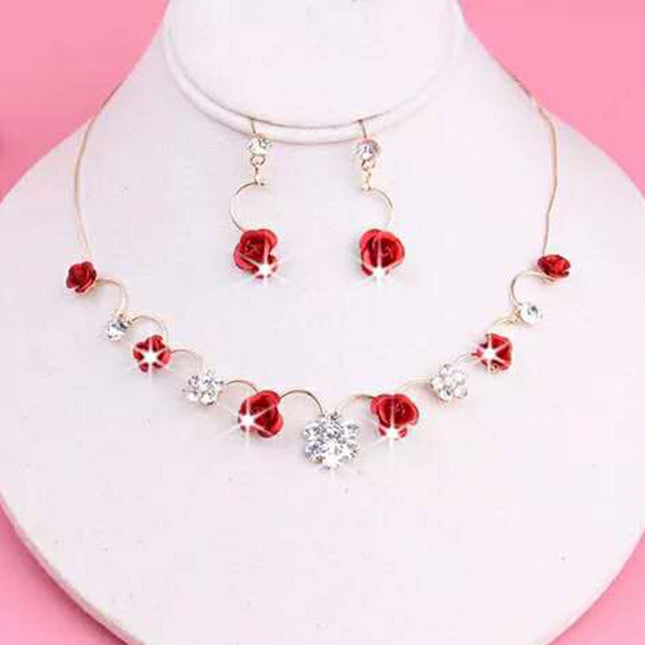Korean small clear new bride red rose necklace, earrings, suit dress and accessories wholesale - Royalessencelux