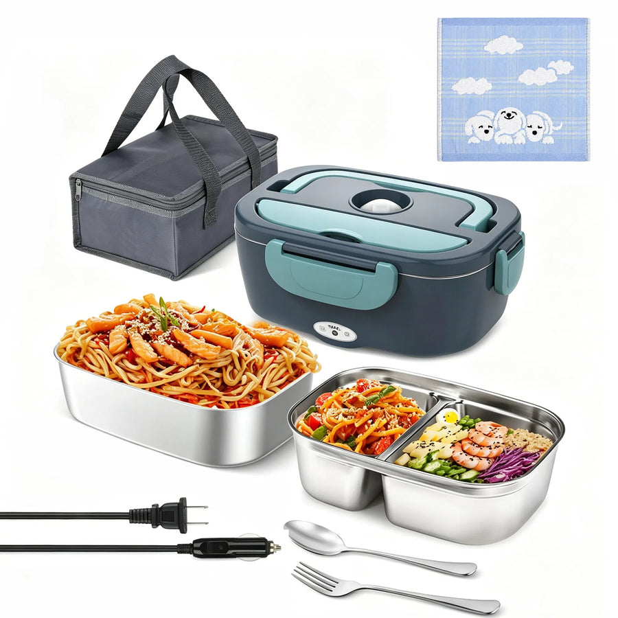 90W Electric Heated Lunch Box 1.5L - Portable Food Warmer for Car, Truck & Office 12V/24V/110V