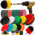 Yellow and black usa cordless drill with brush attachment from 37 piece drill brush cleaning combo set for deep cleaning tasks