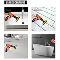 Orange and black cordless drill brush attachment with yellow polishing pad in 37 piece drill brush cleaning combo set