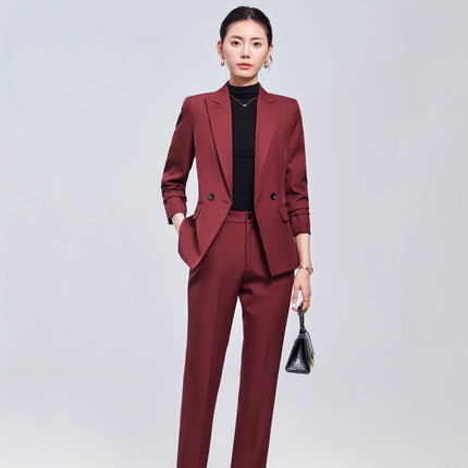 Long Sleeve Small Suit Collar Coat Women's Shirt Pants Suit - Royalessencelux