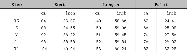 The image displays a size chart with measurements in centimeters and inches for the blush sequined backless evening dress in sizes XS through XL.