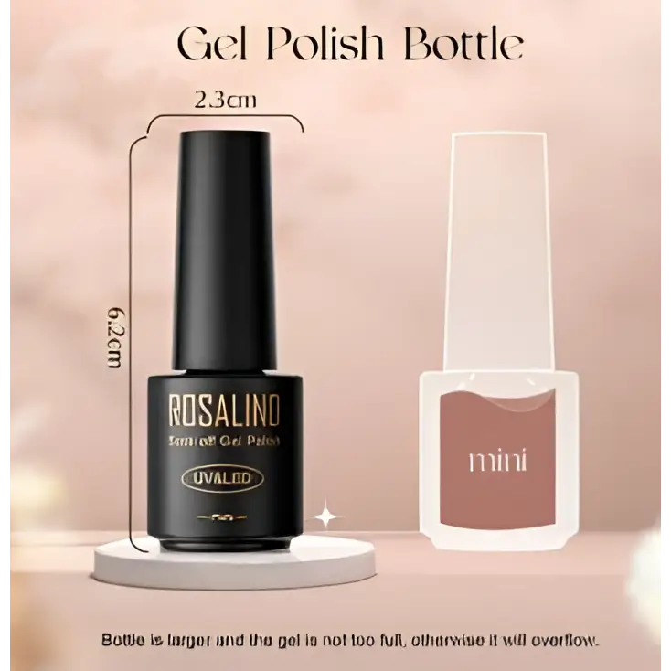 Black rosalind soak-off gel polish bottle with sleek cylindrical design and gold lettering in 38 piece set glossy finish