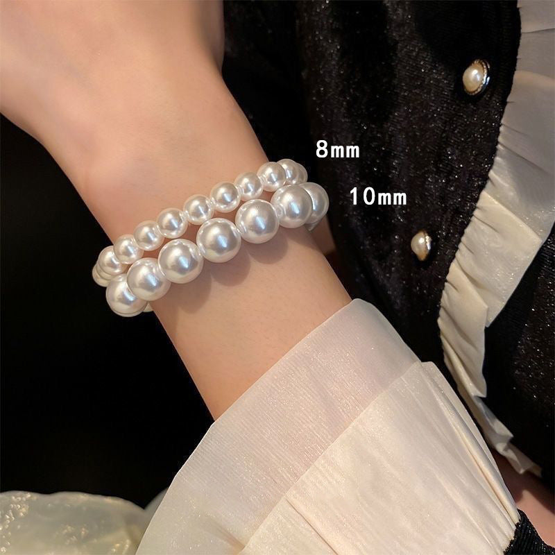 Classic Faux Pearl Stretch Bracelet for Women Stackable Beaded Bracelet 4-10mm