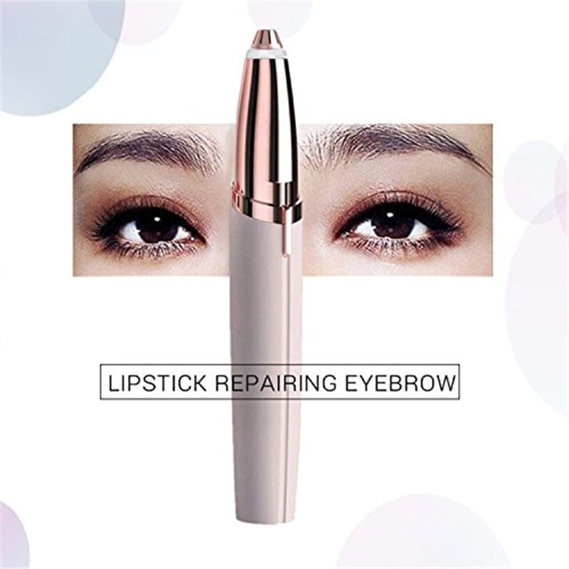 a sleek rose gold and matte gray flawlessly brows electric eyebrow trimmer with a precision tip designed for precise brow shaping and removal