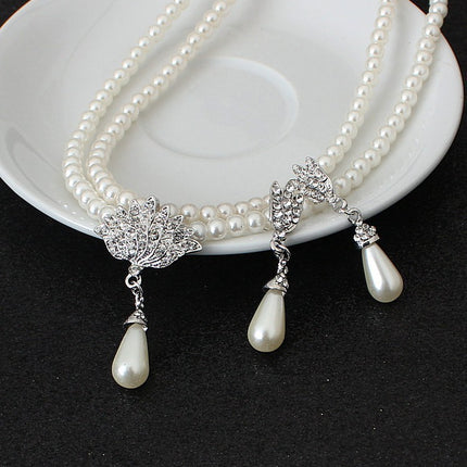 European and American foreign trade big wedding bride jewelry pearl crystal diamond necklace earrings set CMT087 - Royalessencelux