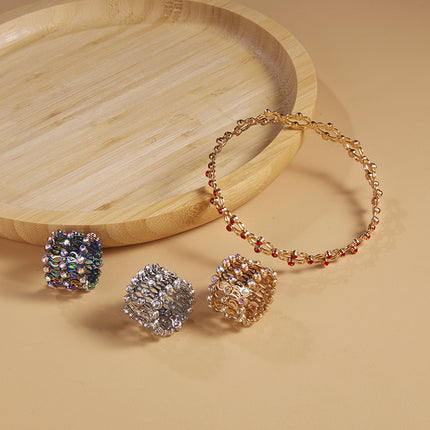 2 In 1 Folding Retractable Rings Bracelet Magic Rhinestone Rings Deformable Bracelet Women Ins Style Adjustable Fashion Jewelry - Royalessencelux