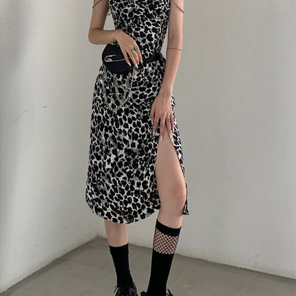 Dark Sexy Leopard Print Suspender Dress - Royalessencelux