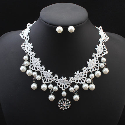 European fashion elegant jewelry bride wedding accessories necklace pearl necklace set of high-end super cost-effective package - Royalessencelux