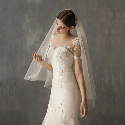 Star Style Hand Sewn Metal Combed Bridal Veil - Royalessencelux