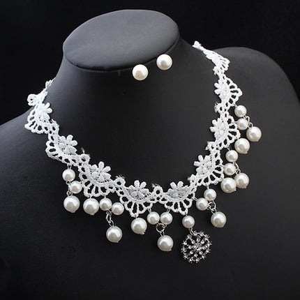 European fashion elegant jewelry bride wedding accessories necklace pearl necklace set of high-end super cost-effective package - Royalessencelux
