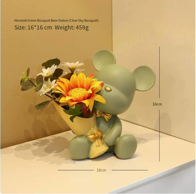 Mini resin bear figurine desk decor – Olive Green