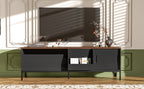 Walnut modern TV stand with metal frame and sliding doors – view 6