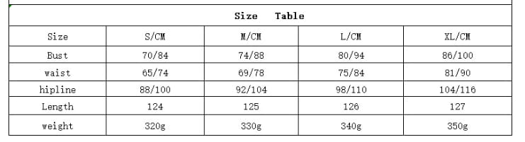 size chart table for black lace high waist mermaid gown showing bust waist hipline length and weight measurements in centimeters across sizes s through xl.