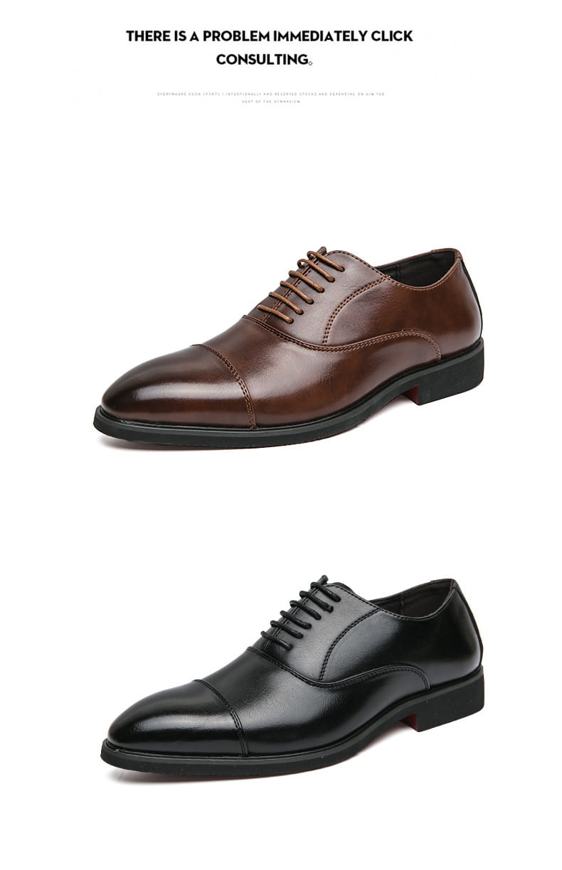 brown and black leather plus size casual shoes featuring a classic cap toe oxford design