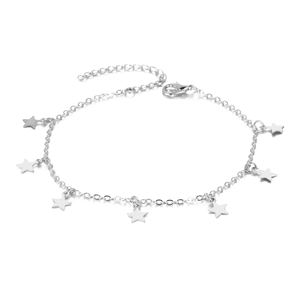 Silver star fashion anklet jewelry featuring a simple star charm on a delicate silver chain with lobster clasp closure.