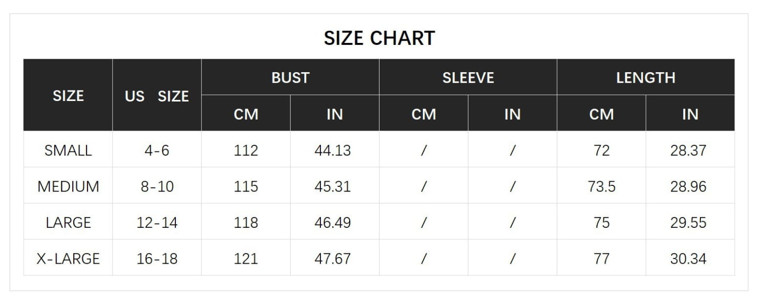 black and white size chart table displaying bust sleeve and length measurements for small through extra-large sizes of a gray loose knitted sweater solid color cardigan