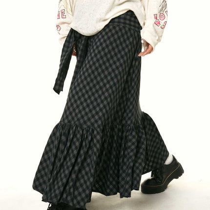 Women's Retro Easy Matching Ruffled Plaid Fishtail Skirt - Royalessencelux