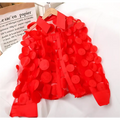 Red sheer 3d flower chiffon gauzy shirt with立体的红色玫瑰花饰 showcasing delicate floral design