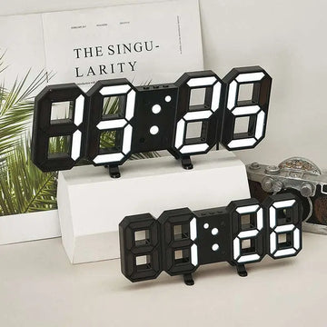 Black led digital wall clock with sleek modern design and illuminated white led numbers featuring remote control functionality