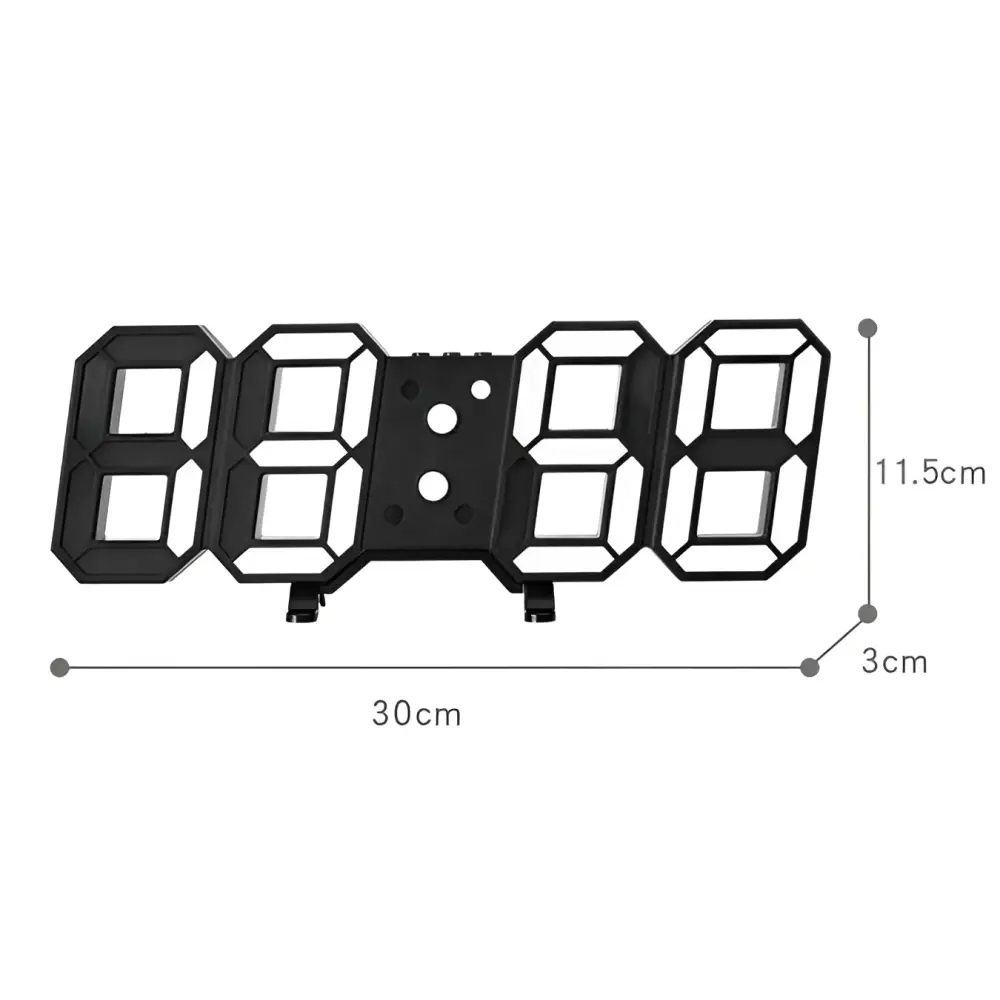 Black 3d remote control black led digital wall clock with illuminated numerals and sleek modern design