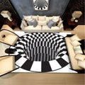 3d vortex carpet black and white grid optical rug with checkered 3d illusion design resembling a deep circular pit