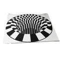 3d vortex carpet black with white grid optical illusion design creating a deep circular tunnel effect rug
