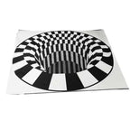 3d vortex carpet black with white grid optical illusion design creating a deep circular tunnel effect rug