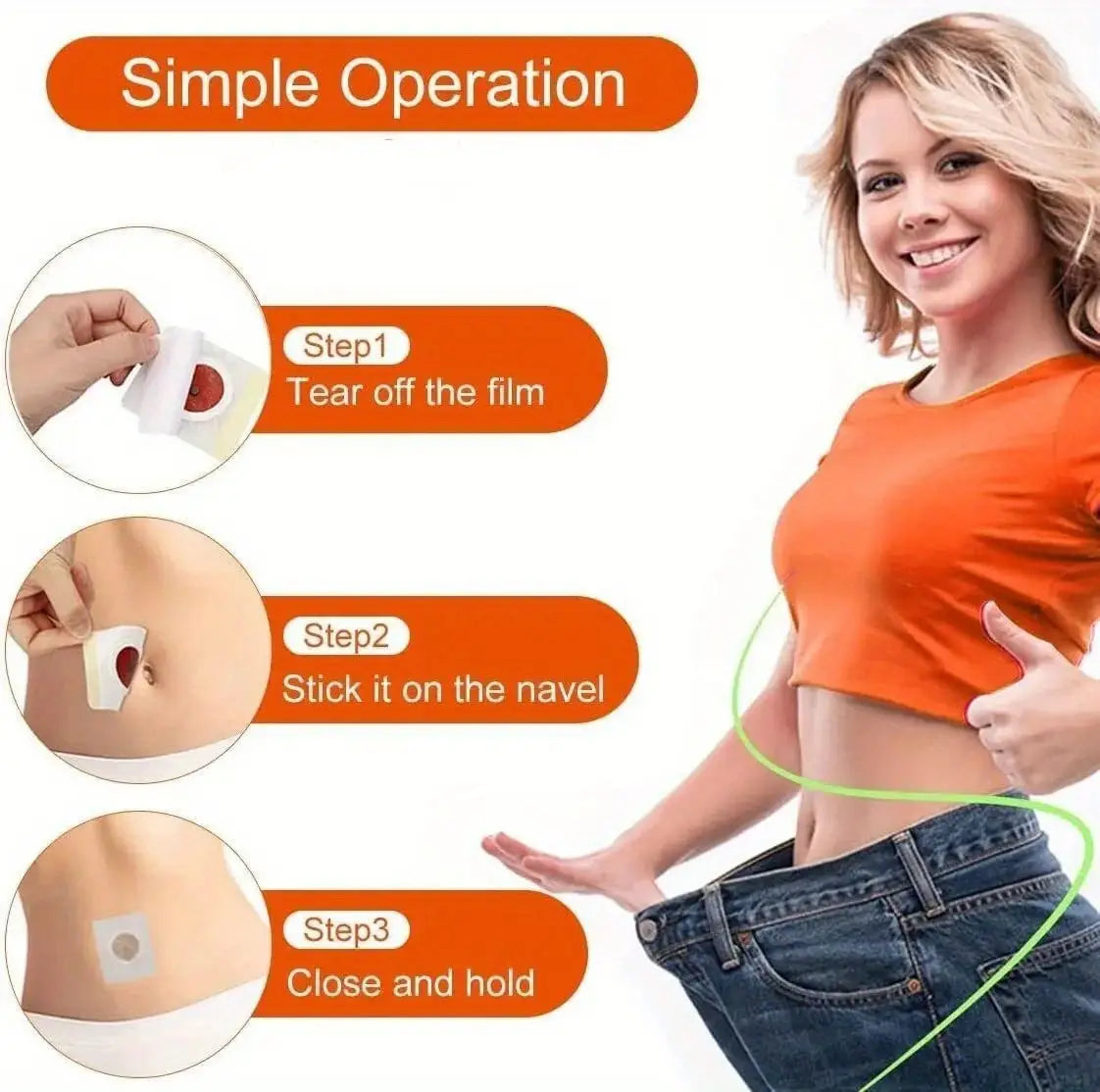 orange fitted short-sleeved crop top displayed alongside a magnetic slimming navel belly button patch designed for button patch slimming use