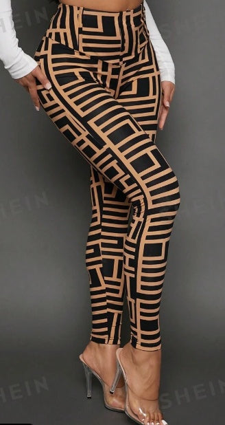 Women's Geometric Print Knit Leggings, Stretch Casual Leggings S-3XL