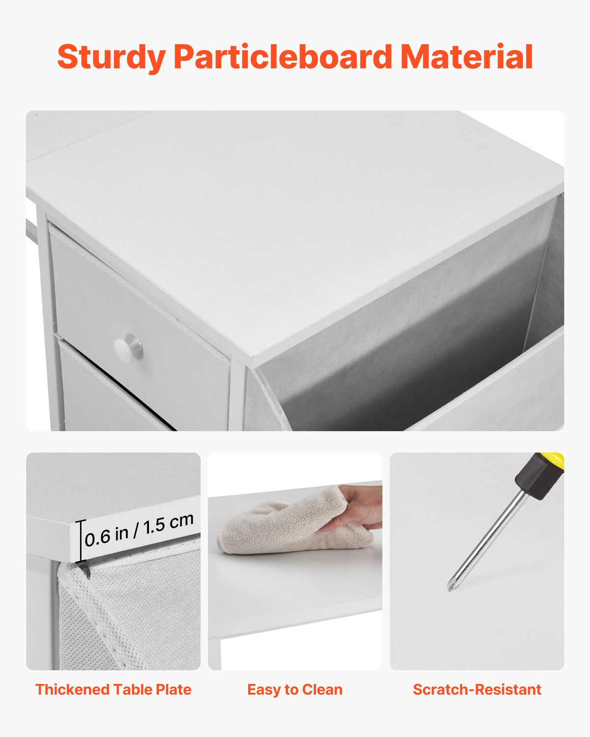 White 47 inch reversible computer desk with 4 fabric drawers – view 5