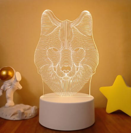 white acrylic fox-shaped 3d led lamp with intricate line detailing featuring colorful touch remote control lights for dolphin 3d led night light.
