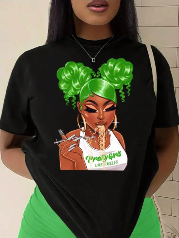 Portrait Print Crew Neck T-Shirt, Casual Short Sleeve T-Shirt For Spring & Summer, Women's Clothing - Royalessencelux