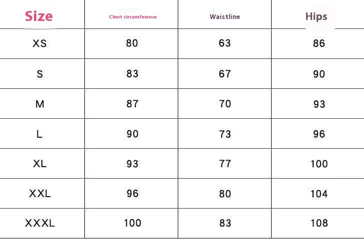 Size chart for lavender multi colored slanted neck sleeveless maxi dress showing chest circumference waistline and hips measurements in centimeters for sizes xs through xxxl.