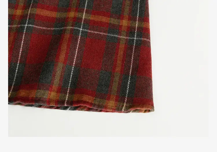 a cozy red green and beige textured weave fabric used in a retro minority irregular plaid a line skirt