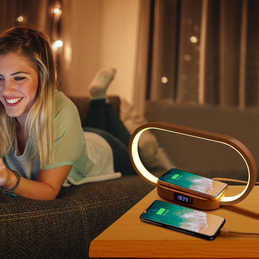 Bedside Touch Lamp with Digital Clock & Wireless Charger - Dimmable LED Nightstand Reading Lamp