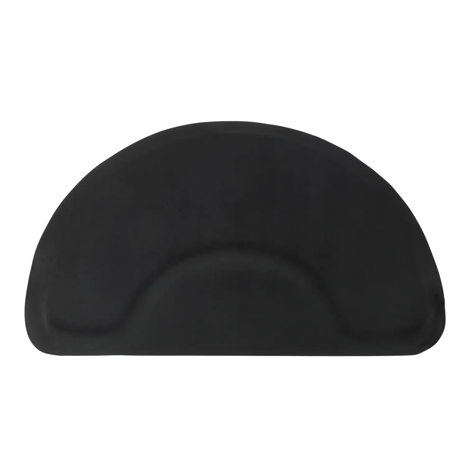 black semi-circular headrest cushion with contoured design for the outer circle black salon mat.