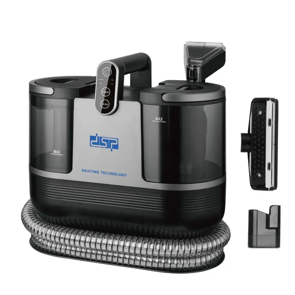 Black and silver 3in1 stain removal cleaner carpet sofa with transparent tanks digital panel and coiled hose attachments