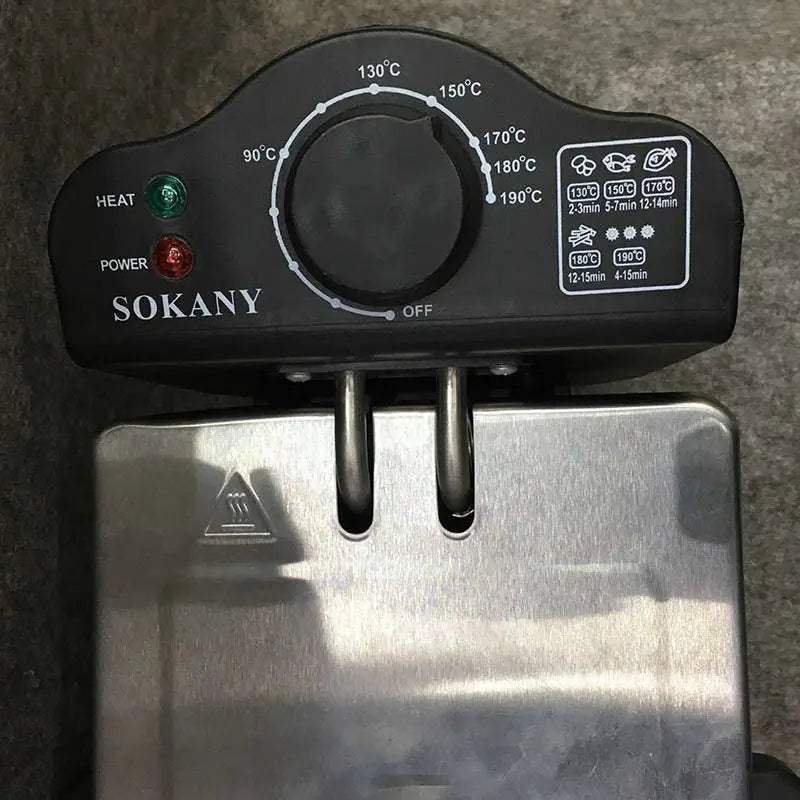 Black 3l electric sokany french fries fryer control panel with temperature dial and indicator lights for golden french fries