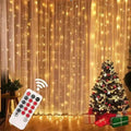 Warm golden 3m x 3m usb metallic christmas curtain lights with 300 led and remote control for adjustable settings