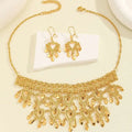 Gold-colored 3pcs fashionable retro luxury hollow necklace earrings set with intricate choker and heart-shaped pendants