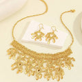 Gold-colored 3pcs fashionable retro luxury hollow necklace earrings set featuring heart-shaped choker with charms