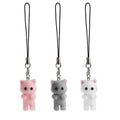 Three plush cat phone charms in pink gray and white as a 3pcs fluffy cat y2k kitten keychain set