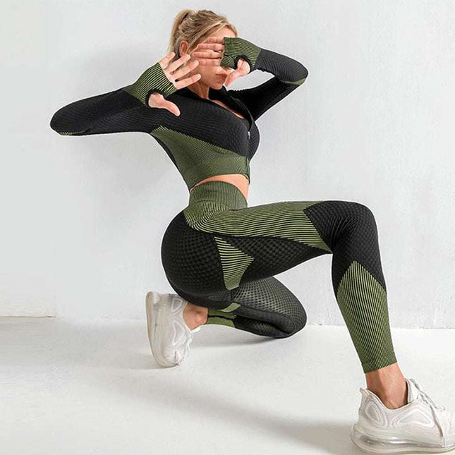 3PCS Yoga Set Seamless Sport Set Women Gym Clothing Leggings Women Crop Top Sports Bra Women Fitness Gym Set Womens Outfits Tracksuit - Royalessencelux