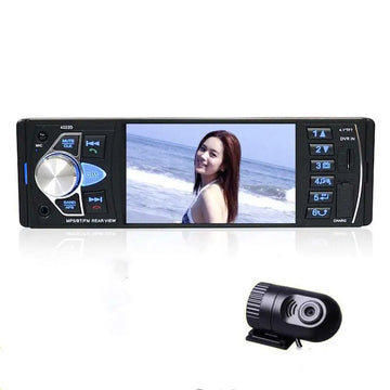 Black car mp5 player with 4.1 inch large screen bluetooth car display and silver control dial with rearview camera