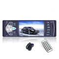 Black 4.1 inch large screen bluetooth car mp5 player with touchscreen, silver control buttons, auxiliary input, and remote control