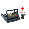 Black hd ccd car baby rearview mirror observation camera system with lcd monitor and mounting bracket shown from the back side