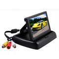 Black 4.3 inch car baby rearview mirror observation camera with screen displaying yellow sports car and rca cables