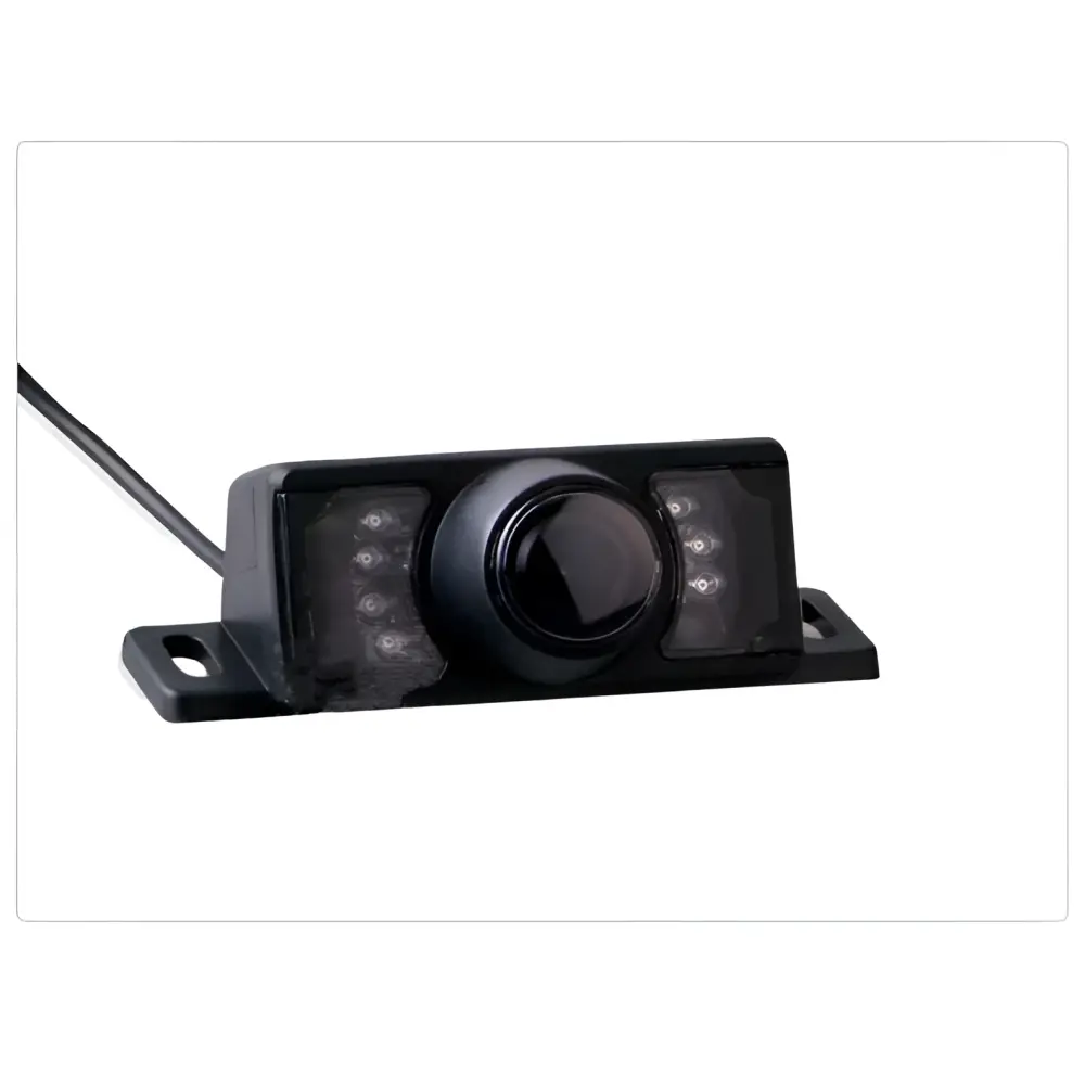 Black plastic 4.3 inch car rearview monitor with adjustable stand displaying red sports car and three rca connectors for size dresses bikinis use