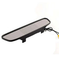 Black rectangular 4.3 inch led rear view mirror with reversing camera, black lens, plastic frame, and visible wiring